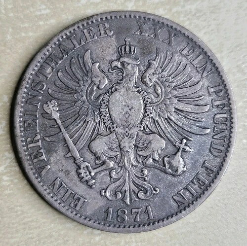 1871 A 1 連邦領土プロイセン・ドイツ諸州 VF ターラー ヴィルヘルム1世 58,300円