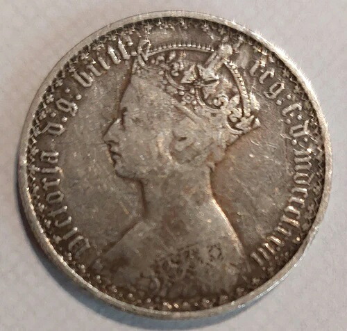 1873年 イギリス アンティーク ゴシック タイプ 1 フローリン 銀貨 ヴィクトリア 2シリング