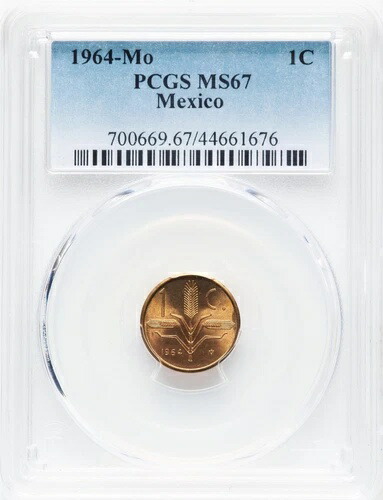 メキシコ エスタドス ウニドス 1964 1 センタボ コイン PCGS 認定宝石 未流通、MS67