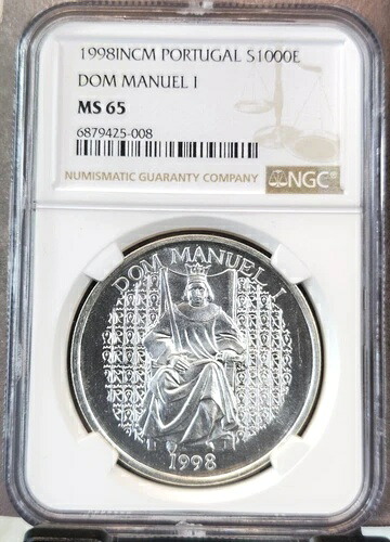 1998 ポルトガル シルバー 1000 エスクード ドム マニュアル I NGC MS 65 素晴らしい外観の宝石コイン