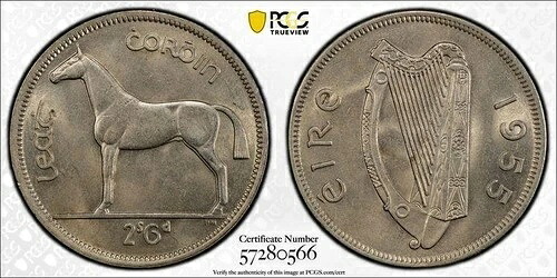 アイルランド 1/2クラウン 1955 PCGS MS 64