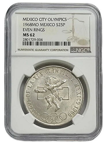 UNC 1968 メキシコ 25 ペソ オリンピック シルバー コイン NGC 認定 MS62 PM0143