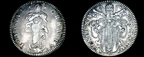 1753-XIV イタリア諸州 教皇領 1グロッソ世界銀貨 - ベネディクトゥス14世 37,895円