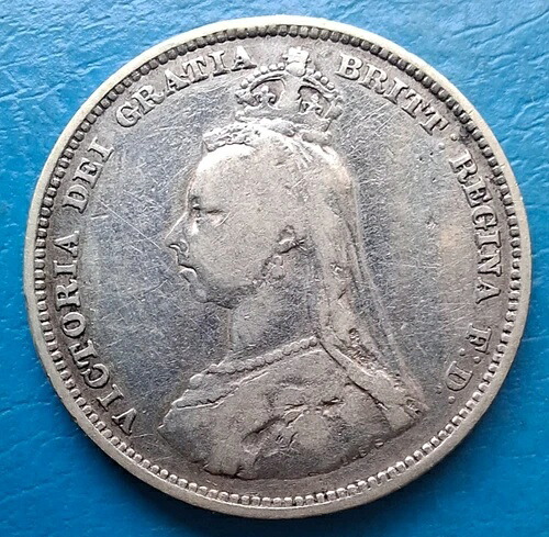 イギリス、1シリング銀貨 1888年8月7日、KM 761