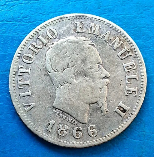イタリア、50 センテシミ シルバー 186M BN、KM 14.1 レア