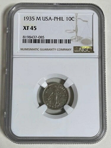 アメリカ フィリピン 1935年 10セント銀貨 NGC XF45 希少 / 73