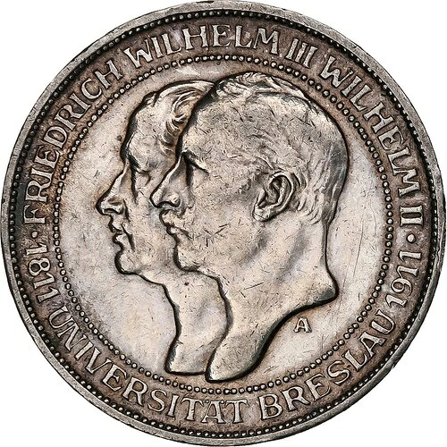 [#1286844] プロイセン王国、ヴィルヘルム2世、3マルク、ヴロツワフ大学、1911年、ベル