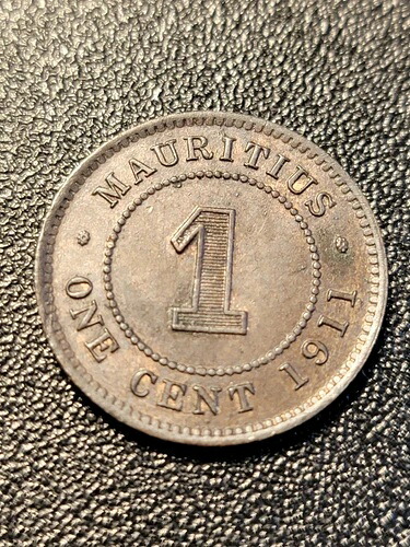 1911年 モーリシャス 1セント ジョージ5世 1年目 美しい茶色 未使用
