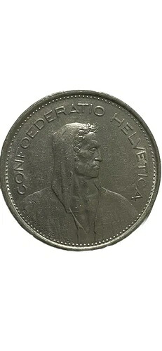1970年 5スイスフラン 連邦ヘルヴェティカ硬貨