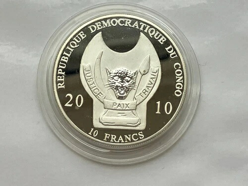 2010年コンゴ共和国サムライテン10フラン銀メッキプルーフコイン