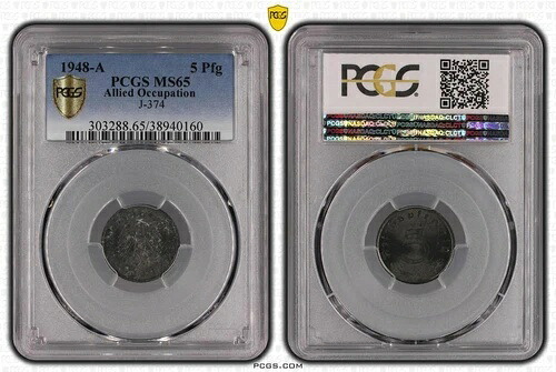 連合軍占領 5 ペニヒ 1948 A PCGS認定 PCGS MS65 50902