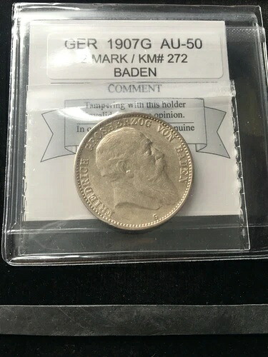 1907G ドイツ バーデン 2マルク コインマート グレード**AU-50** KM# 272 帝国