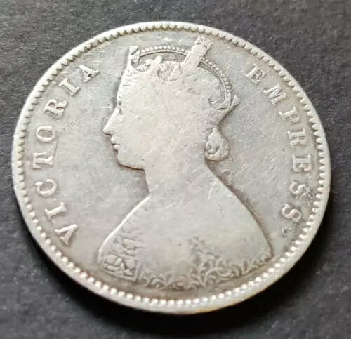 イギリス領インド1/2ルピー、希少1896年、ヴィクトリア女王、銀貨（.917）（S-744）