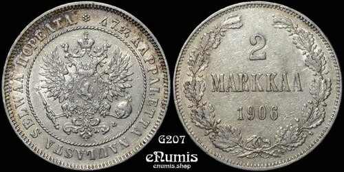 ロシア、フィンランド、ニコライ 2 世、2 マルカー 1906、XF+