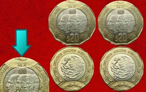 メキシコ 2021 エラーコイン 20ペソ 二重打刻 10ドル エラー1