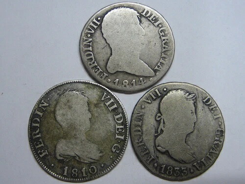 1810-1814-1833 カタルーニャ マドリード セビリア 2 レアル フェルディナンド7世 ロット3 コイン コロニアル
