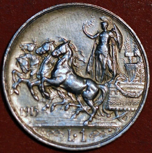 1915年 イタリア リラ銀貨 ヴィットーリオ・エマヌエーレ3世 KM# 57