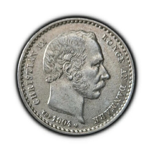 デンマーク。1904年、25オーレ、銀 - クリスチャン9世、ドルフィン ?? VBP 1