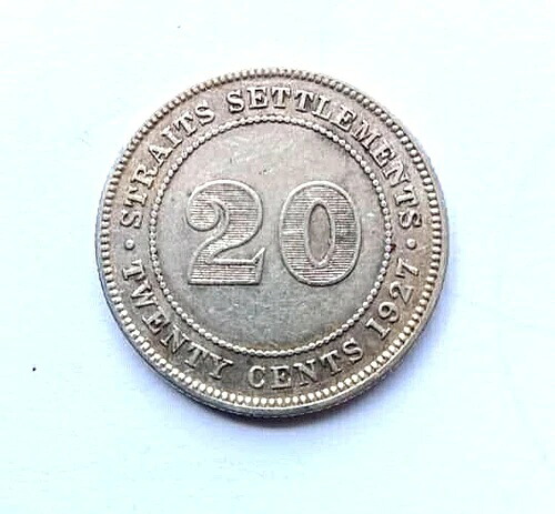 1927 年海峡植民地 (ジョージ 5 世) 20 セント銀貨。