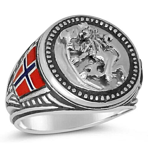 ノルウェーライオンメンズコインリングスターリングシルバー.925
