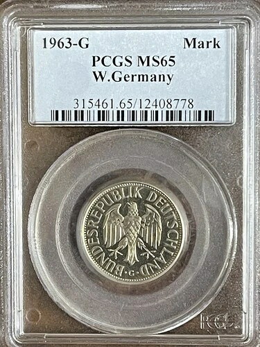 ***1963-G 西ドイツ 1マルク***PCGS MS65***トップポップ 6/0***