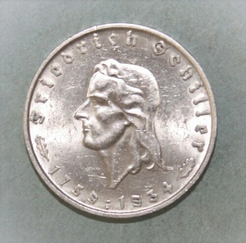 S4 - ドイツ 2マルク 1934-F チョイス 未流通銀貨 - シラー誕生