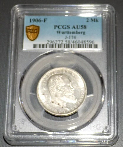 PCGS 1906F ヴュルテンベルク 2MK 2 ツーマーク 1906-F AU58 AU 58 認定グレードコイン