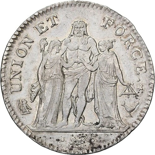 [#1508829] フランス、5フラン、ユニオン・エ・フォース、AN 8、ボルドー、シルバー、EF｜WORLD RESOURCE【QUEEN店】