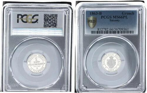 ザクセン 1 ノイグロシェン 1863 B ファーストストライク/ポリッシュプレート PCGS MS66PL 111068