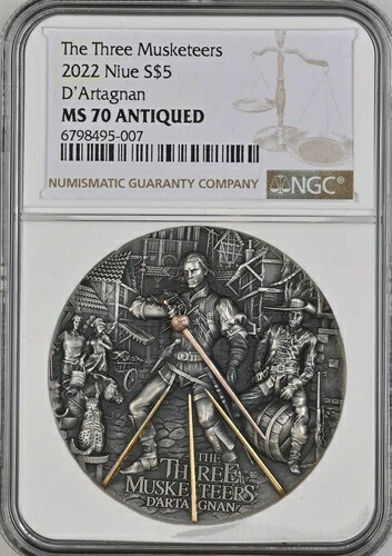 ダルタニャン 三銃士 2オンス 銀貨 5ドル 2022年 ニウエ NGC 70