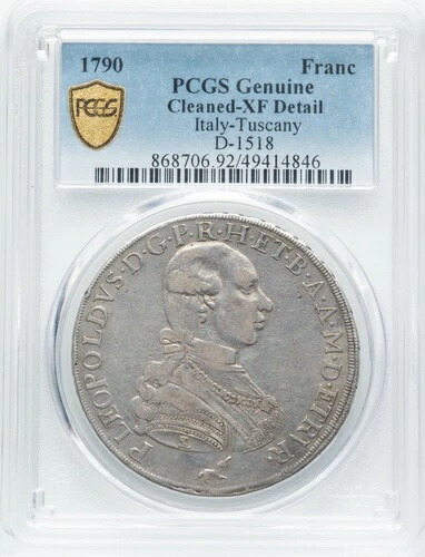 イタリア/イタリア諸州 トスカーナ 1790 フランチェスコネ シルバー コイン PCGS 認定 XF DET。