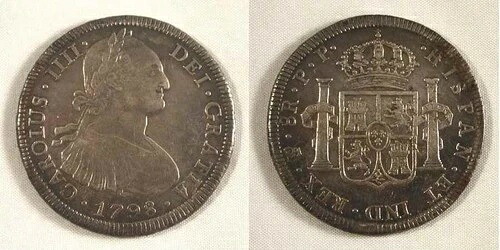 1798年 スペイン カロルス3世 カルロス3世 銀貨 ボリビア 8レアル ミントマーク PTS