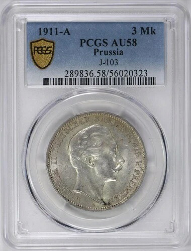 1911-A 3 Mk プロイセン J-103 PCGS AU58