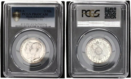 メクレンブルク シュヴェリン 2 マーク 1904 A フリードリヒ フランツとアレクサンドラ PR63CAM 116177