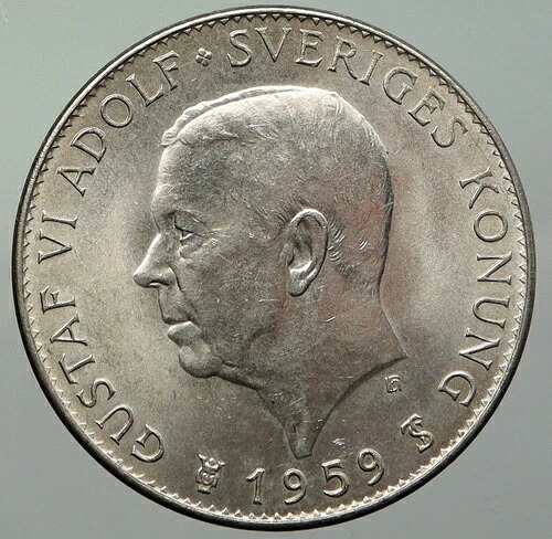1959年 スウェーデン国王 グスタフ6世アドルフ 銀貨 憲法署名 i92942
