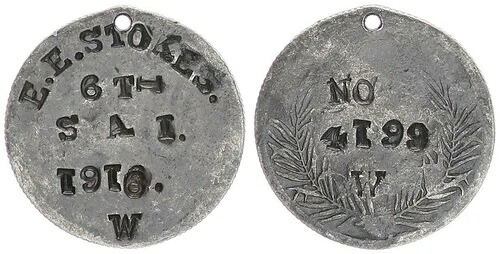1916年 ドイツ東アフリカ兵士識別タグ 1/2ルピーから J.721 SS 60387