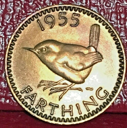 1955年 イギリス女王エリザベス2世 ファージング銅貨 KM# 895