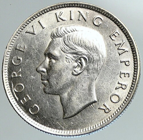 1942年 ニュージーランド 英国 国王ジョージ6世 オールドシルバー 1/2 ハーフクラウンコイン シールド i108043