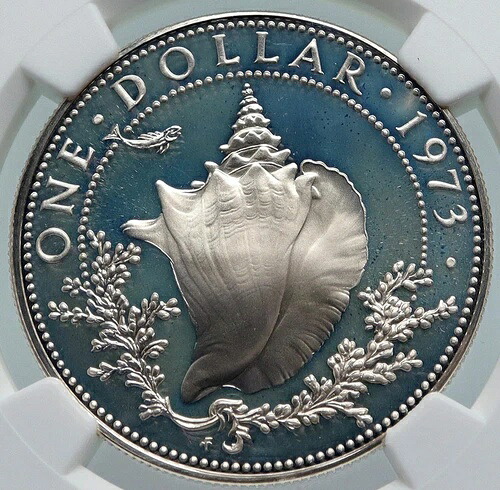 1973年 バハマ エリザベス2世 コンク ヴィンテージ オールド プルーフ シルバー ドルコイン NGC i85984