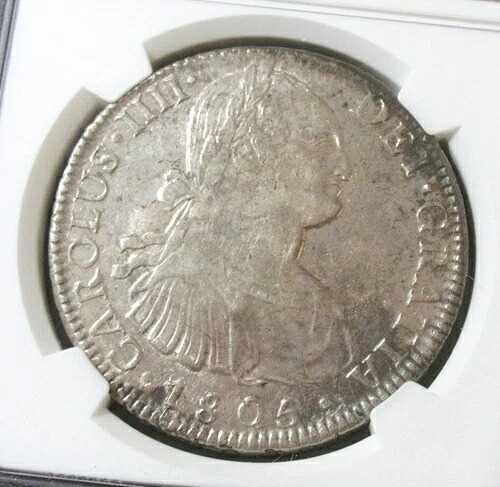 メキシコ カルロス4世 8レアル 1805年 Mo-TH AU58 PCGS、メキシコシティ造幣局、KM109
