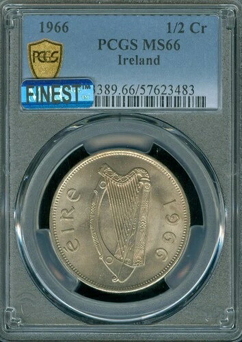 1966年アイルランドハーフクラウンPCGS MS66 PQ MAC最高級＆スポットレス希少。
