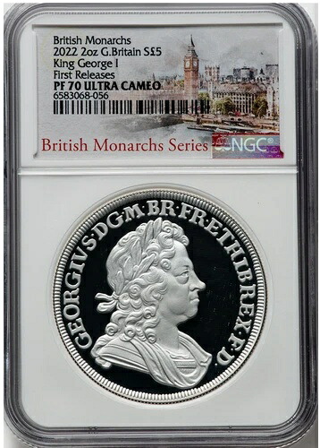 最高！2022年 英国王室 5ポンド 2オンス キング・ジョージ1世 シルバー プルーフ NGC PF 70