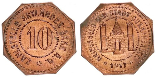 ドイツ / クアケンブリュック、銅製 10 フェニヒ サンプル、1917 年非流通 60372｜WORLD RESOURCE【QUEEN店】