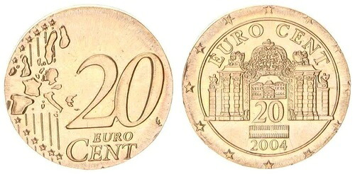 オーストリア 20セント 2004年 2ユーロ硬貨（端に溝あり、ミントエラー） 97271｜WORLD RESOURCE【QUEEN店】