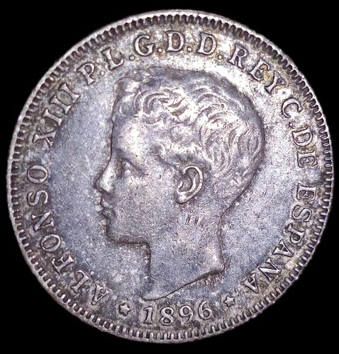 1896 PGV プエルトリコ 40 センタボス XF。シルバー コイン アルフォンソ 13 世 KM# 23 スケア
