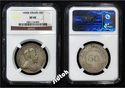 セントストレーツ植民地 スーパーブ 50セント 1905 KG エドワードコイン NGC XF45 KM-25