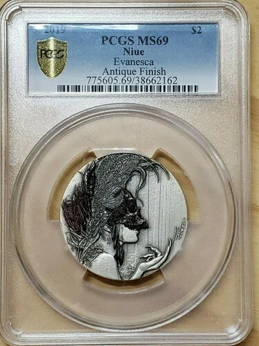 2019年 ニウエ ダークビューティーズ エヴァネスカ シルバー アンティーク仕上げ PCGS MS69 $2 2162