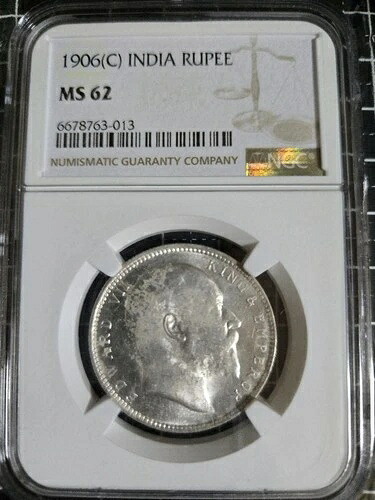 1906年インドルピー MS 62 エドワード7世銀貨 イギリス NGC / 33