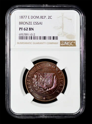 NGC PF62 1877-E ドミニカ共和国 パターン 2 チェンタボ エッサイ パリミント レア!!