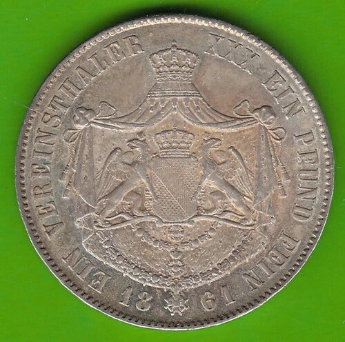 Coin Talers Silver Baden Vereinstaler 1861 vz よりも優れた非常に美しい nswleipzig